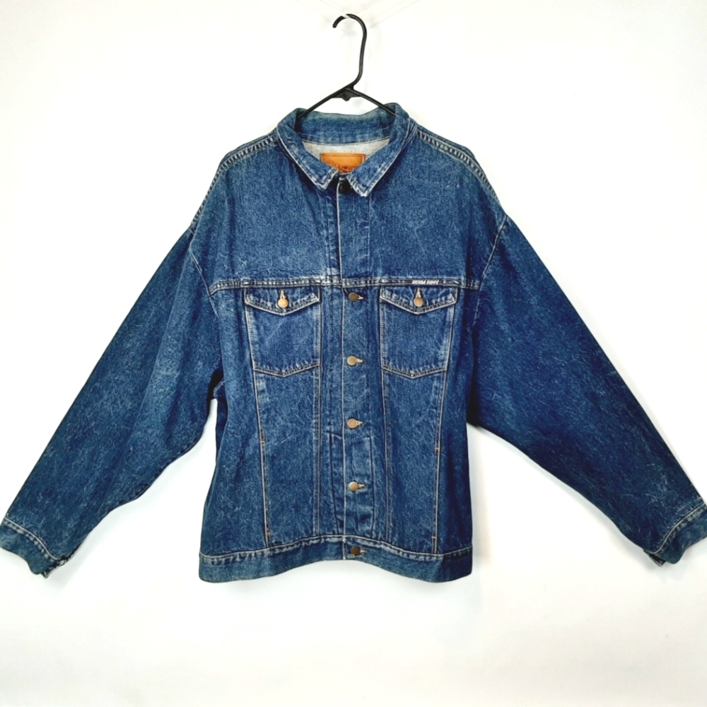 Vintage Men's Sierra Ridge Denim Jacket Dark Wash Size XXL USA Made Western